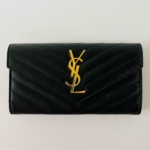 SAINT LAURENT Black Monogramme Logo Leather Flap Wallet - Picture 2 of 14